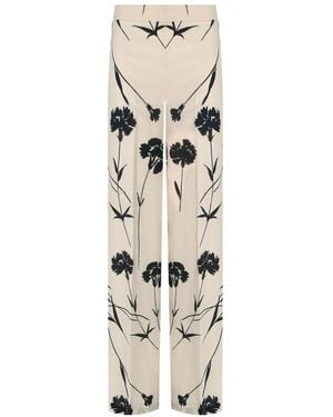 Twinset Cream Floral Wide Leg Trousers - Natural