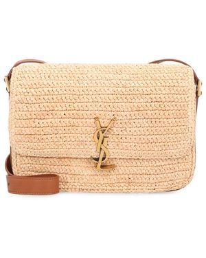 Saint Laurent Elegant Ecru Woven Raffia Shoulder Bag For - Natural