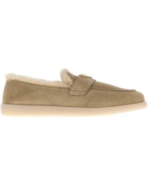 Prada Saint Tropez Shearling Loafers - Natural
