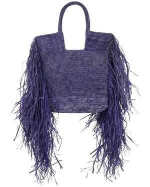 MADE FOR A WOMAN Made For A Kifafa Raffia Tote Bag - Blue