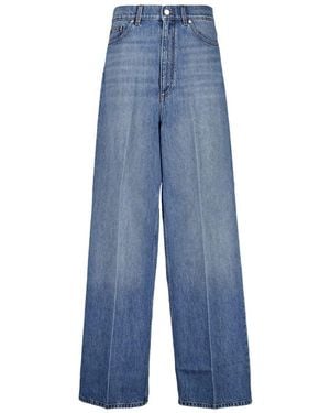 Stella McCartney Distressed Boucle Denim Wide-Leg Jeans in