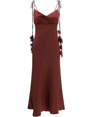 Self-Portrait Satin Flower Midi Dress - Red