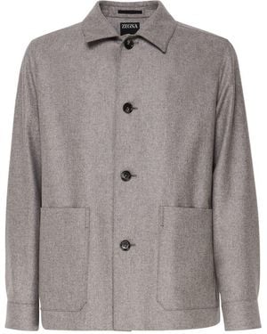 ZEGNA Italian Wool Single-Breasted Blazer - Gray