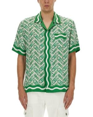 CASABLANCA Retro-Patterned Short-Sleeved Silk Shirt - Green
