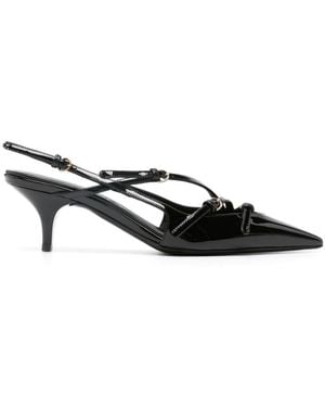 Miu Miu Patent Leather Slingbacks With Buckles Shoes - Black