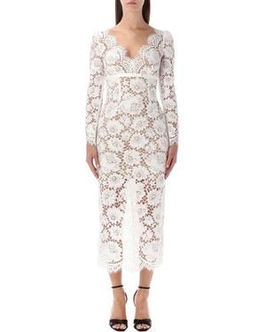 Self-Portrait Floral Lace Midi Dress With Satin Bow - White