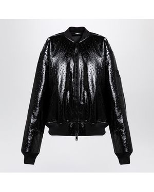 Balenciaga Ostrich-Effect Leather Bomber Jacket - Black
