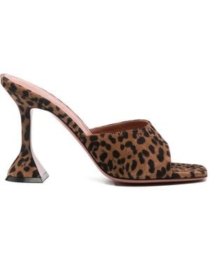 AMINA MUADDI Leopard Suede Leather Lupita 95 Slippers - Brown
