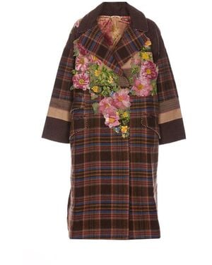 Péro Double-Breasted Floral Embroidered Coat - Brown