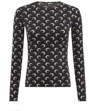 Marine Serre Brand-print Fitted Stretch-jersey Top - Black