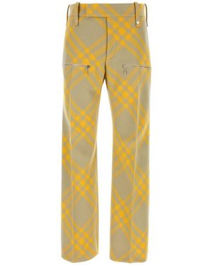 Burberry Wide-Leg Checked Virgin Wool-Twill Trousers - Yellow