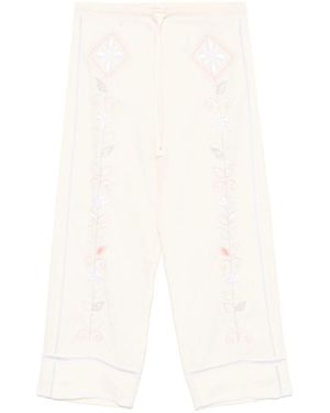 Forte Forte Oniric Blossom Embroidery Linen Drawstring Pants - White