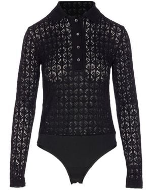 Pinko Lace-Panel Polo-Neck Top - Black