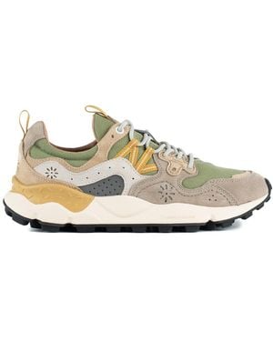 Flower Mountain Yamano 3 Light And Military Suede And Canvas Sneakers - Multicolor