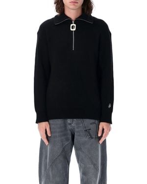 JW Anderson Half-Zip Jumper With Ribbed Knit - Black
