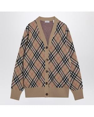 Burberry Wool And Mohair Blend Check Cardigan - Brown