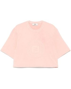 Fendi Short T-Shirt With Embossed Logo - Pink