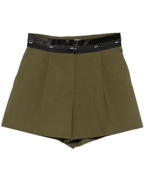 MSGM Logo Shorts In Olive Green Wool