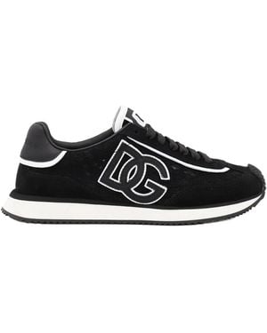 Dolce & Gabbana Dg Cushion Lace-detailed Suede Trainers Shoes - Black