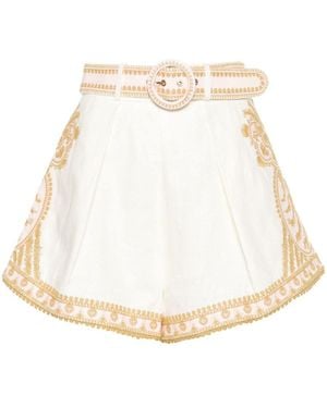 Zimmermann Embroidered Linen Shorts - Natural