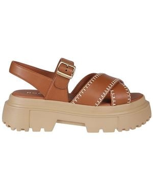 Hogan Leather Slingback Sandals - Brown