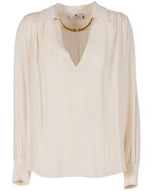 Elisabetta Franchi Blouse With Deep V-Neck - White