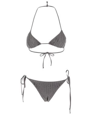 VENUJA Bikini With Triangle Design And All-Over Stud Decorations - White