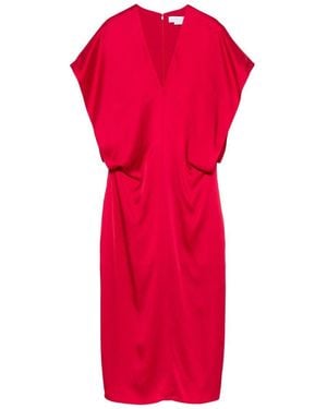 Stella McCartney Satin V-Necked Midi Dress - Red