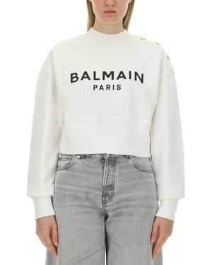 Balmain Logo Cotton Sweatshirt - Grey