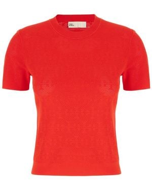Tory Burch T-Monogram Viscose Blend Top - Red