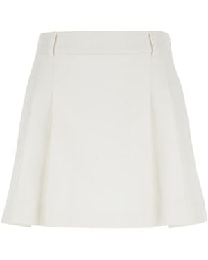 Plain Mini Pleated Skirt With Belt Loops - White
