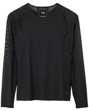 Y-3 Long-Sleeved Mesh T-Shirt With Contemporary Details - Black