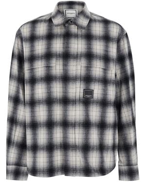 WOOYOUNGMI Shirt With Logo Patch On The Front And All-Over Check Motif - Grey