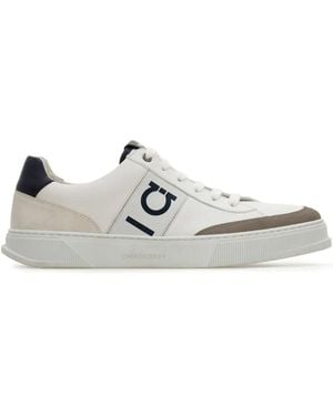 Ferragamo Alaska Leather And Suede Trainer With Gancini Detail Shoes - White