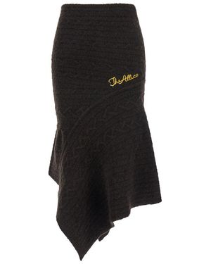 The Attico Cable Wool Mix Knit Midi Skirt - Black