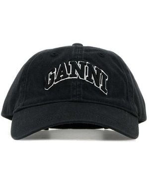 Ganni Slate Cotton Baseball Cap - Black