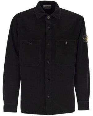 Stone Island Comfortable Overshirt With Pockets And Press Studs - Black