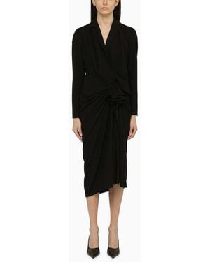 Dries Van Noten Wool-Blend Dress With Drape - Black