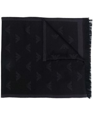 Emporio Armani Allover Logo Wool Scarf - Black