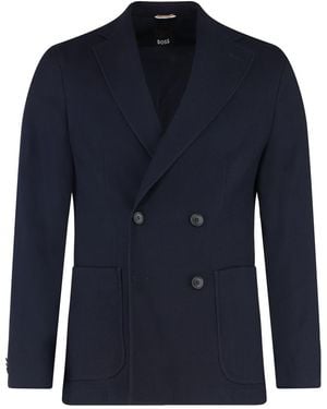 BOSS Double-Breasted Wool Jacket - Blue