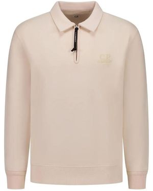 C.P. Company Sweatshirts Polo Collar In Diagonal Raised Fleece Clothing - Natural