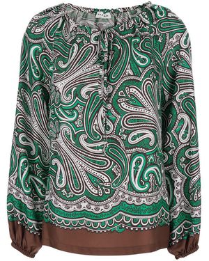 P.A.R.O.S.H. Green Silk Blouse With Long Puffed Sleeves And All-over Print Woman