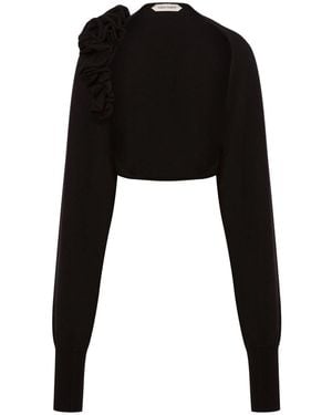 Alberta Ferretti Ruffled Floral Bolero With Ribbed Edges - Black