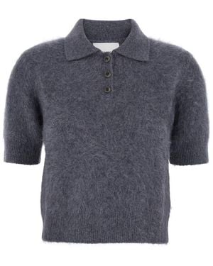 Lisa Yang 'Carolyn' Polo Shirt-Style Sweater With Short Sleeves And Classic Collar - Blue