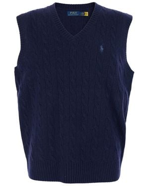 Polo Ralph Lauren Vest With V Neck And Pony Embroidery On The Front - Blue