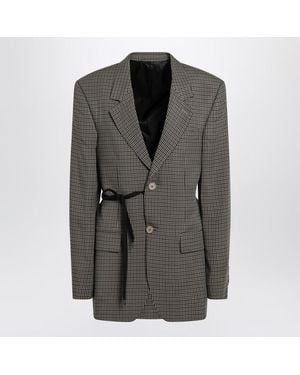 Balenciaga Vichy-Pattern Jacket With Side Lace Detail - Black