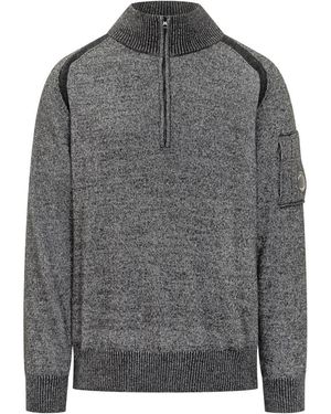 C.P. Company Sweater With Zipper And Lens Pocket - Gray