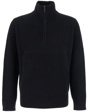 Kangra Cashmere Sweater With High Neck And Half Zip Closure On The Front - Blue