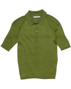 Acne Studios Ribbed Silk Polo With Classic Collar - Green