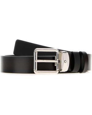 Montblanc Black Leather Reversible Belt - White